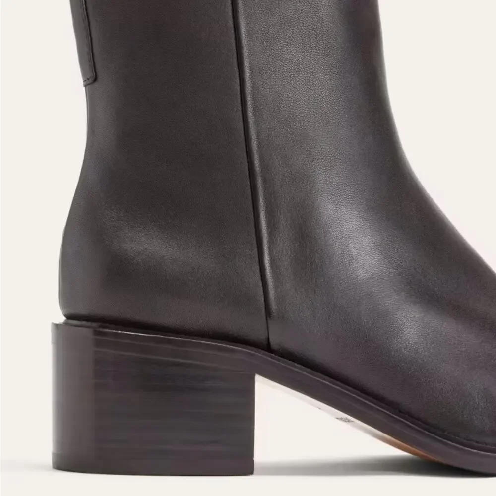 EVERLANE The City Boot Black Leather Pull Tab Side Zip Block Heel Size 7.5
